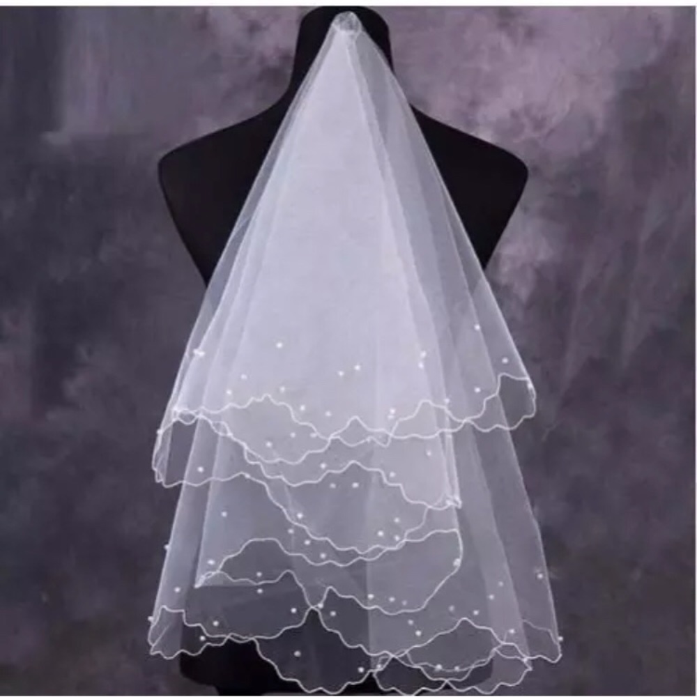 New pearl detail Veil in white/ivory